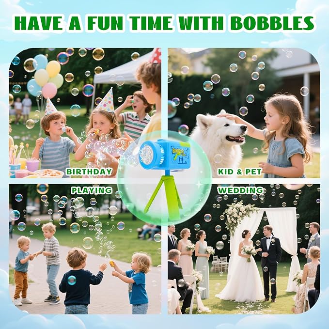 Camera Bubble Machine,Large Capacity Automatic 360° Rotation Kids Bubble Blower with Music&Lights, Rechargeable Portable Kids Bubble Toys for Indoor,Outdoor,Birthday,Patry & Wedding (Blue)