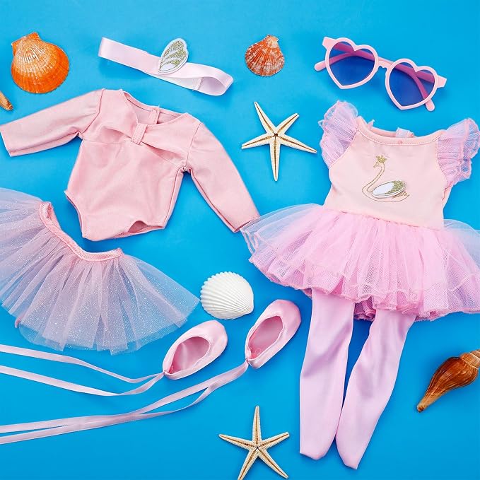 Kajaia 8 Pcs 18 Inch Doll Clothes and Accessories Doll Ballet Ballerina Outfits Include Dance Dress Dancing Shoes Hairband for 18 Inch Girl Dolls