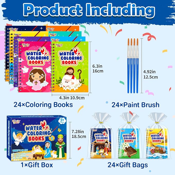 Coloring Books Party Favors for Kids - 24 Pack Christian Mini Water Coloring Books for Kids Goodie Bags Stuffers Students Classroom Gifts Bulk, Return Gifts for Birthday Christmas Party Favors Bulk