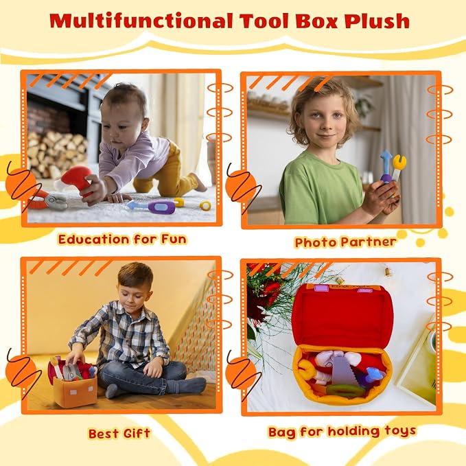 My First Tool Set Plush, Baby Toolbox Plushy with 5 Pcs Tool Plushies for Toddlers, First Birthday Gifts for Boys Girls