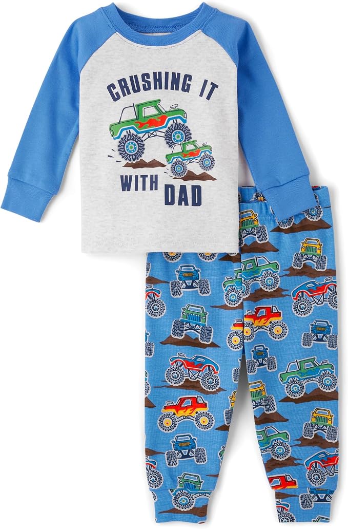 The Children's Place baby boys Button Long Sleeve Top and Pants Snug Fit 100% Cotton 2 Piece Pajama Set