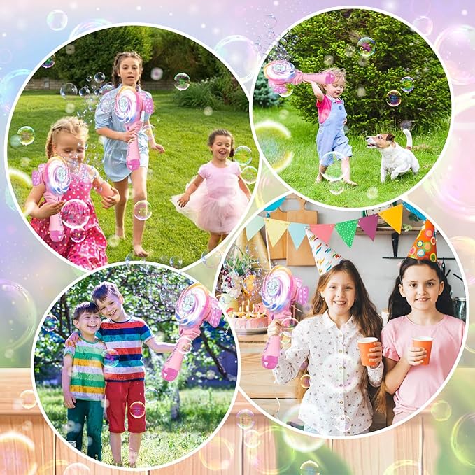 Bubble Wands for Kids Age 4-8: Windmill Light Up Automatic Bubble Machine Rechargeable With 2 Bubble Solution Outdoor Party Birthday Toys for Toddlers, Gift for 3 4 5 6 7 8 Year Old Girls, Pink