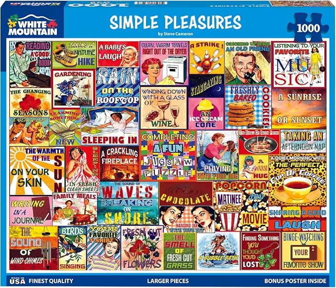 White Mountain 1000 Piece Jigsaw Puzzle Funny Collage Puzzles with Large Pieces Gift for Adults and Family 24"x30" - Simple Pleasures