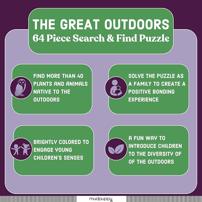 Mudpuppy The Great Outdoors — 64 Piece Search & Find Puzzle Jigsaw Puzzle Featuring Diverse Wildlife Animals and Plants and Over 40 Hidden Images to Find for Ages 4+