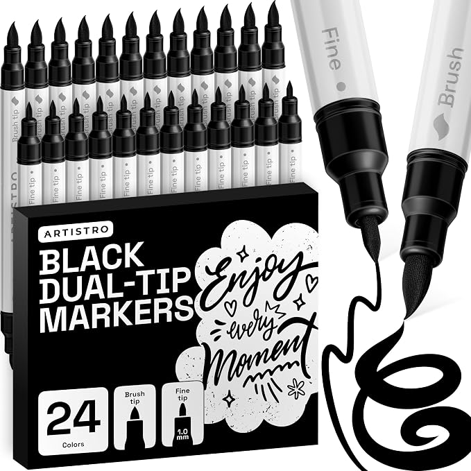 ARTISTRO 24 Black Acrylic Paint Markers - Paint Pens for Drawing - For Fabric, Rock, Glass, Wood, Molds - Arts & Crafts Gift for Adults, Teens, Kids, Classroom Must Haves & School Supplies