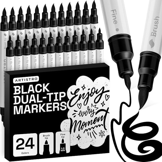 ARTISTRO 24 Black Acrylic Paint Markers - Paint Pens for Drawing - For Fabric, Rock, Glass, Wood, Molds - Arts & Crafts Gift for Adults, Teens, Kids, Classroom Must Haves & School Supplies
