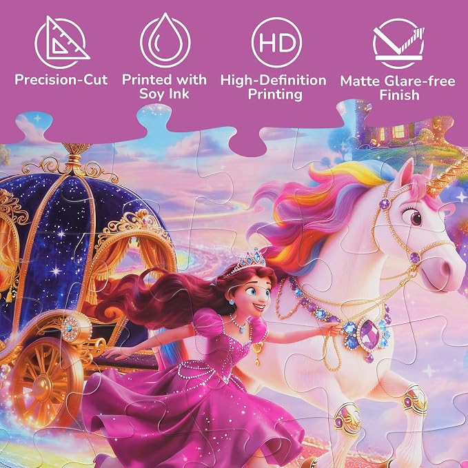 BenBen Floor Puzzles for Kids, 48 Piece 2 x 3 Feet Unicorn Princess Puzzle for Kids Ages 4–6, Large Jigsaw Puzzles for Toddlers, Toy Gift for Girls