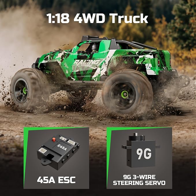 36KMH RC Cars Truck Remote Control Car for Adults Boys Age 8-12 Kids,1:18 | All Terrain 4X4 High Speed Fast Off-Road Electric Vehicle,Full Proportional Synchronous Control System, 2.4GHz