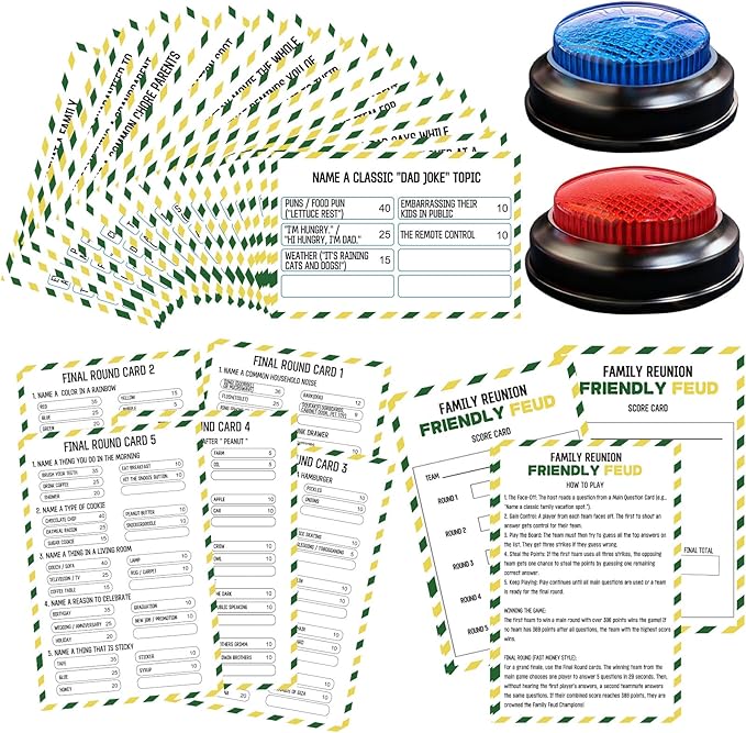 Family Friendly Feud Card Game with 2 Answer Buzzers,Family Game Night Funny Trivia Quiz for Holiday Gathering Party Office Class Groups Team Building