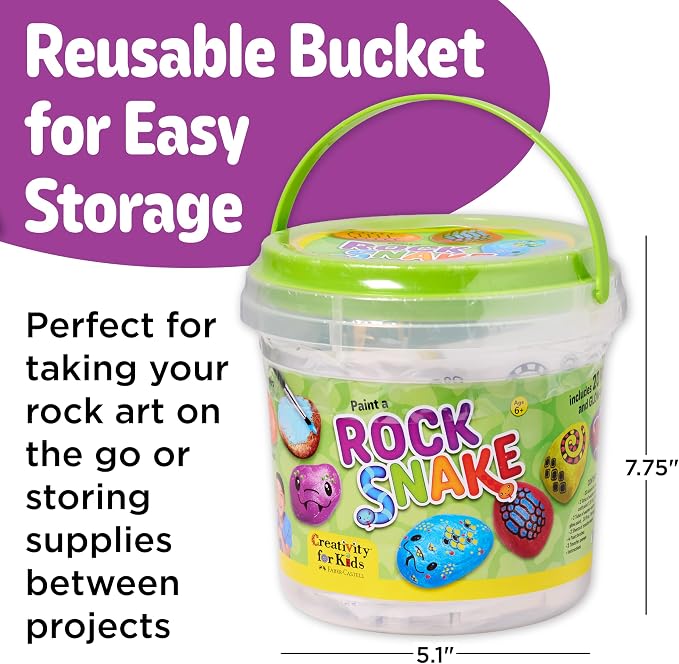 Creativity for Kids Rock Snake Bucket Kit Create 20 Smooth Stones into a Colorful Rock Snake Fun DIY Craft & Outdoor Art Activity for Kids (Ages 6+)