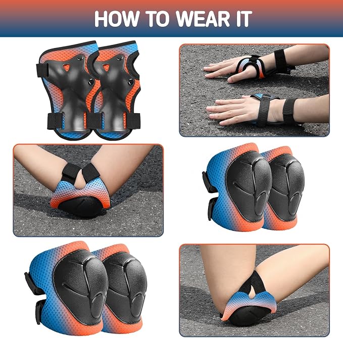 Wemfg Kids Protective Gear Set Knee Pads for Kids 3-14 Years Toddler Knee and Elbow Pads with Wrist Guards 3 in 1 for Skating Cycling Bike Rollerblading Scooter