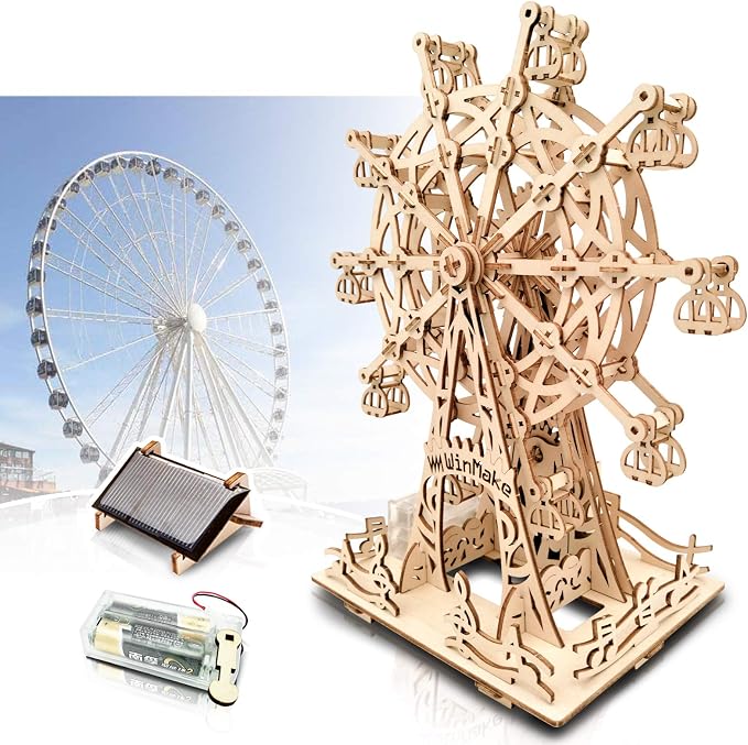Solar 3D Wooden Puzzles for Adults Birthday Gifts Wood Ferris Wheel DIY Model Kit Puzzle Building Toys for Adult Age 14+ Years Old