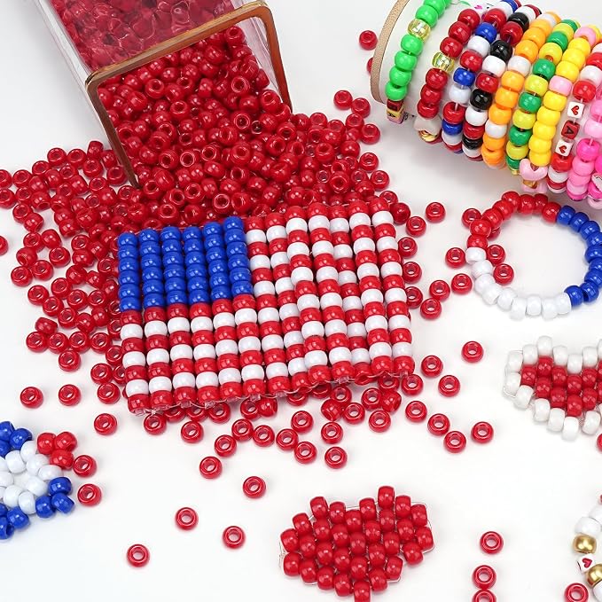 Dowsabel Red Pony Beads Bulk 1000 Pcs 6x9mm, Large Hole Kandi Hair Beads for Braids Bracelets, DIY Friendship Bracelets Necklaces Jewelry Making Crafts and Gifts