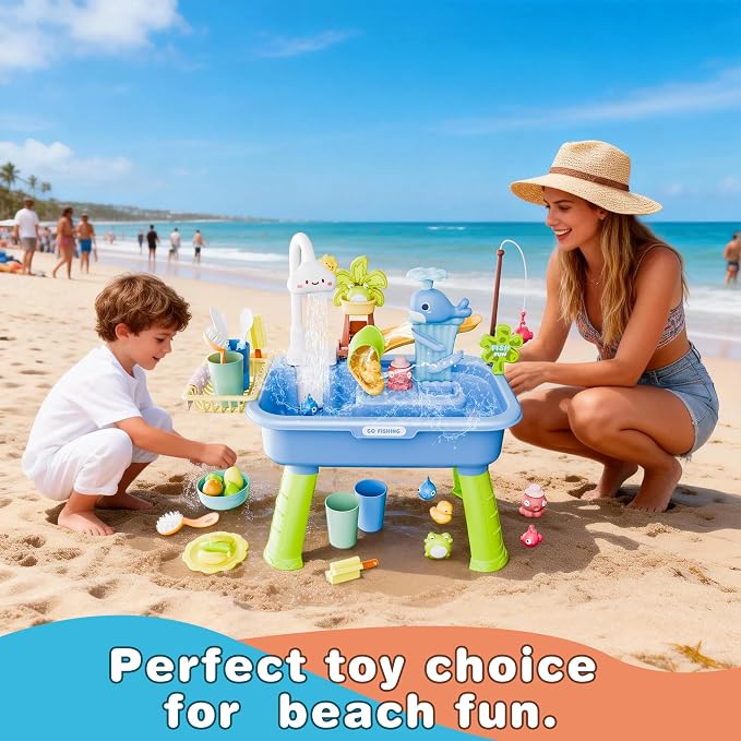 Toddler Water Table for 1-3 Year Old - Upgraded Electric Pump Water Toys, Outdoor Sensory Play Sand & Water Table, Kitchen Sink Toy with Running Water & Fishing Game, Summer Gifts for Boys Girls,Blue