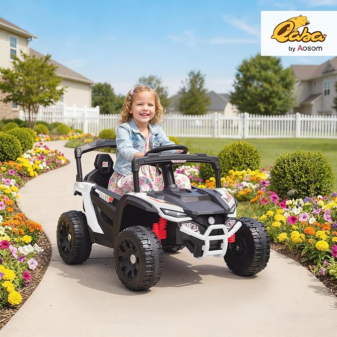 Qaba 12V Kids Ride On Car Truck, Battery Powered Electric UTV Vehicle with Rear Suspension, Remote Control, LED Lights, Music, Horn, Speed Up to 3.1 mph, for 3-5 Years Boys Girls, White