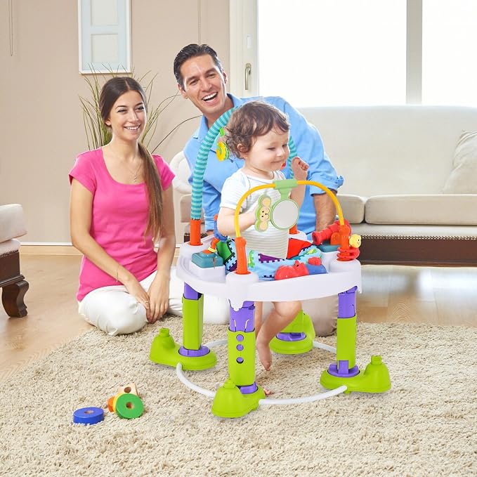 HONEY JOY Baby Bouncer Activity Center, 4 in 1 Toddler Bouncing Activity Saucer & Playtime Mat & Activity Table, Toy Rack, 3 Adjustable Heights, Foldable Activity Center for Infant Boys Girls