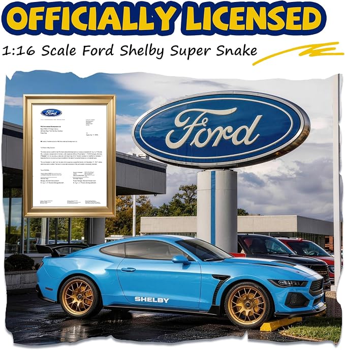 AEROQUEST Remote Control Car Ford Shelby Super Snake, Officially Licensed 1:16 Scale 2.4GHz RC Muscle Car with LED Headlights, 12KM/H Toy Vehicle, Gift for Boys & Girls 3-12