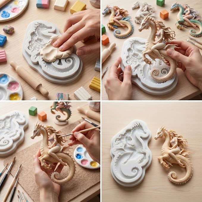 Seahorse Polymer Clay Mold Seahorse Mermaid Princess Silicone Molds for Jewelry Making Epoxy Resin Casting Air Dry Polymer Clay Craft