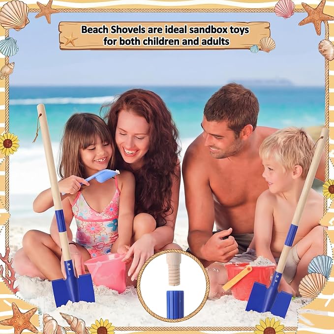 4 Pcs Detachable Kids Beach Shovels, 27" Long Kids Gardening Tools Bulk Metal Sand Shovels with Wooden Handle for Digging Shoveling Sand Snow Gardening Tools Beach Toys Gifts(Blue)