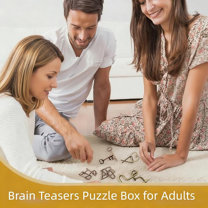 24PCS Brain Teaser Puzzles for Adults, Mind Puzzle Ancient Wooden and Metal Puzzles 3D Unlock Interlock IQ Puzzle Box Game for Adults
