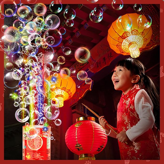 Bubble Machine (4PCS, 13 Holes) with LED Lights, Automatic Bubble Blower Toys, Portable Bubbles Maker for Wedding Christmas Chinese New Years Party Decorations, Kids Birthday Gifts, Balloons Banner