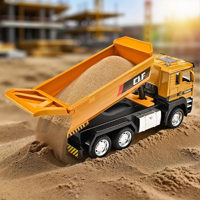 Dump Truck Toys for Boys 3-5 Year Old,Dump Truck Toy Metal Diecast Cab,Pull Back Toy Dump Trucks Construction Vehicles with Lights and Sounds,Construction Trucks for Kids 3 Year and UP