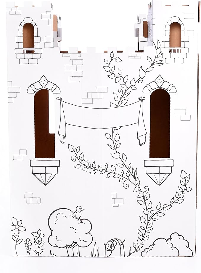 Easy Playhouse Fairy Tale Castle - Kids Art and Craft for Indoor and Outdoor Fun, Color, Draw, Doodle – Decorate and Personalize a Cardboard Fort, 32" X 32" X 43. 5" - Made in USA, Age 3+, White