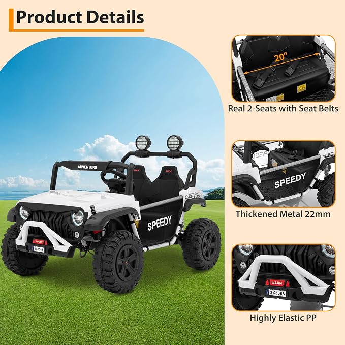 24V Ride on Car for Big Kids, Iron 2 Seater Ride on Toy, Fast 4.97MPH Truck, 4WD Kids Electric Vehicles with Remote Control, Spring Suspension, Front & Behind LED Lights, Dual Storage, Music,