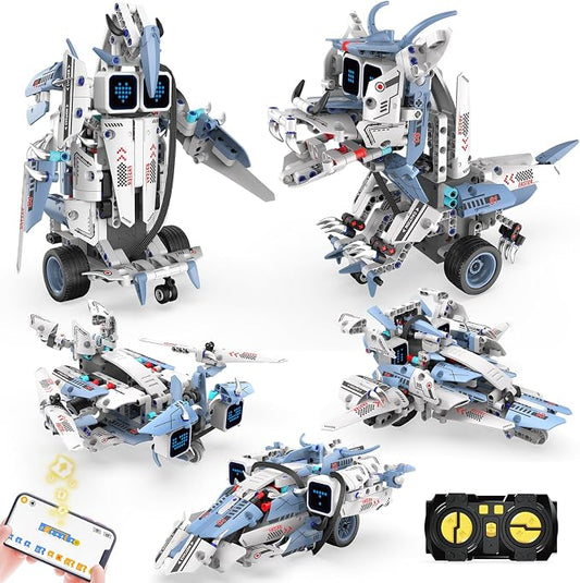 STEM Robot Building Sets for Kids Ages 6-16, 5-in-1 Remote Control and APP Robot Toys,343 Pcs DIY Building Science Educational Kit, Building Block Birthday Present for Teen Boys Girls