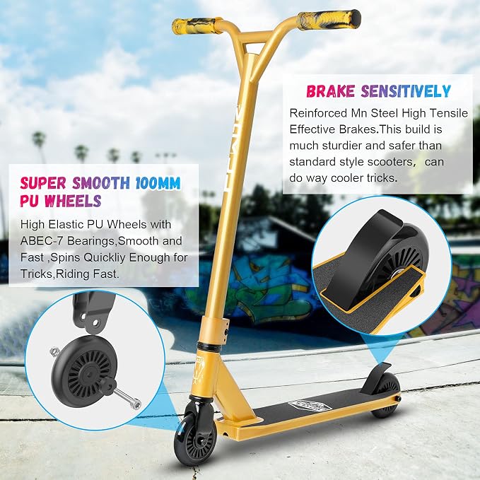 VOKUL Complete Pro Scooter for Kids Boys Girls Teens Up 6 Years - Freestyle Tricks Pro Stunt Scooter - High Performance Gift for Skatepark Street Tricks