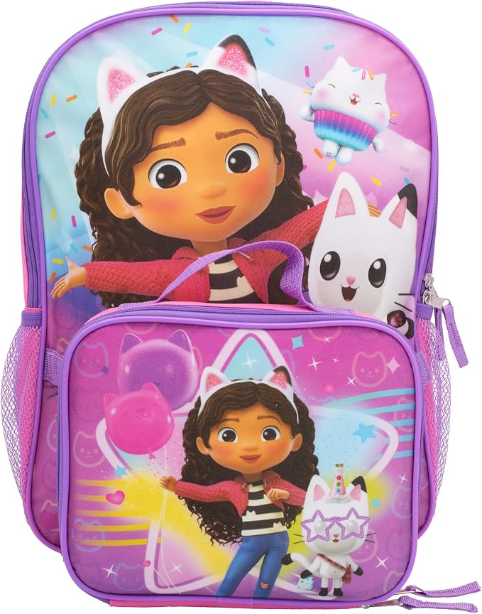 AI ACCESSORY INNOVATIONS Gabby’s Dollhouse 2 Piece Backpack Set, Pre-School Girls 16" Travel Bag, Pink