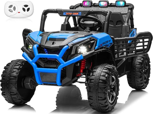 24V 2 Seater Ride on Car for Big Kids, JOYRACER 4x4 Off-Road UTV Toy w/Remote Control, 800W Powerful Motors, 20" Large Seat, 5 Mph Max Speed, Bluetooth, MP3, Lights, Electric Car for Kids, Blue