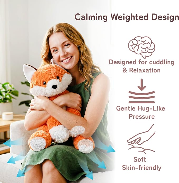 Niuniu Daddy 14" | 3.5 Pound Weighted Fox Stuffed Animal, Heavy Weighted Plushies Fox for Kids Adults, Heavy Calming Body Pillow for Sleeping, Sensory Sitting Lap Pad Toy Huggable Gift for Holiday