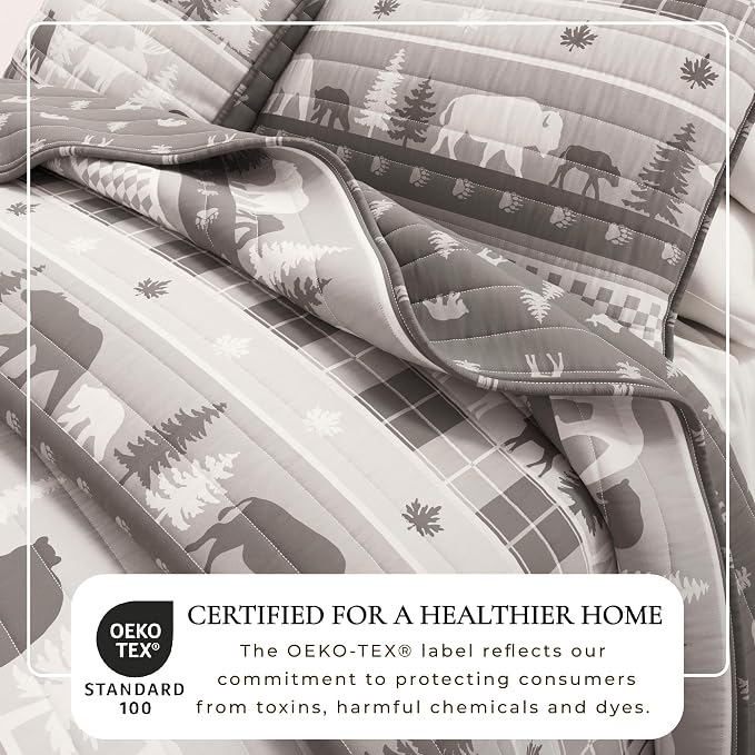 Great Bay Home Lodge Quilt Set - 3-Piece King/California King Size Rustic Bedding Set - Lightweight, All-Season, Reversible Bedspread (Rustic Landscape Grey)