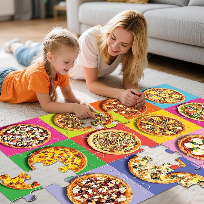 IFLOVE Pizza Floor Puzzle for Kids — 48 Piece Jumbo Jigsaw Puzzle, Food-Themed Puzzle with Colorful Pizza Slices, Educational Toy Birthday for Boys Girls Ages 3-8