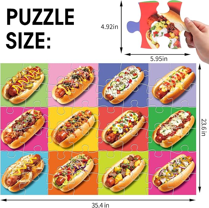 IFLOVE Hot Dog Floor Puzzle for Kids — 48 Piece Jumbo Hot Dog Jigsaw Puzzle, Food-Themed Puzzle with Colorful Hot Dogs and Toppings, Educational Toy Birthday for Boys Girls Ages 3-8