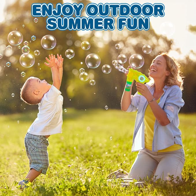ArtCreativity 3 Pack Friction Powered Light Up Bubble Blaster Guns, Includes LED Bubbles Guns and 6 Bottles Fluid, Outdoor, Indoor Fun Gift Idea, Summer Party Favors (No Batteries Needed)