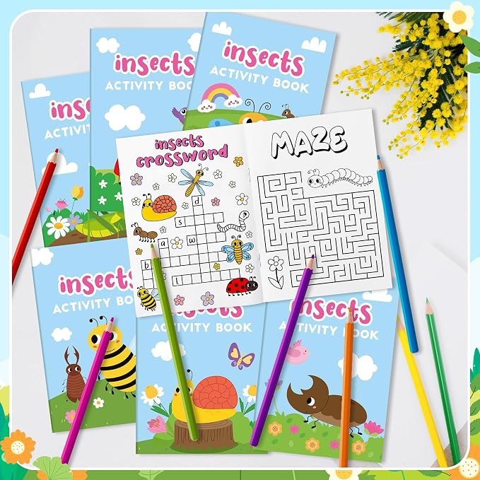 Insect Activity Books for Kids -24Pcs Bulk Insect Theme Games Coloring Book Set Mini Mazes Word Search Word Scramble Games for Birthday Graduation Holiday Party Goodie Bags Stuffer Classroom Favors