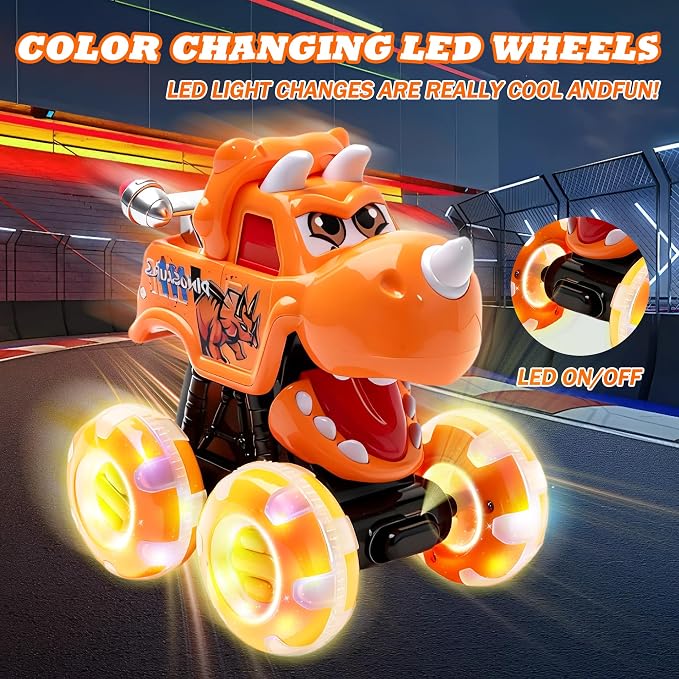 Monster Truck Toy for Kids Toddlers 1-3, Light up Wheels Dinosaur Car Toys, Baby Toy - Press and Go Dinosaur Trucks,Pull Back Vehicle Set for 2 3 4 Year Old Boy Birthday (3 Packs)
