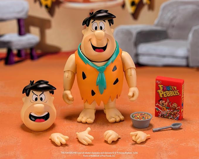 Jada Toys Fruity Pebbles Fred Flintstone Action Figure 1:12 Scale Fully Articulated Retro Cartoon Nostalgia Collectible Toy for Ages 8+