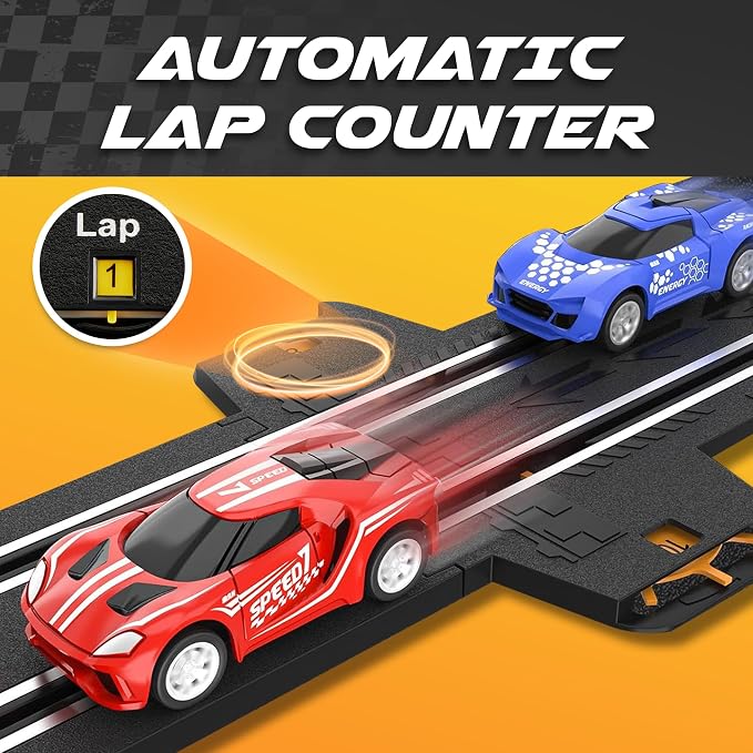 Slot Car Race Track Sets, Race Tracks for Kids Ages 4-8 | 1:64 Scale Cars, Race Car with 4 High Speed Cars, Electric Slot Car Race Track Sets, Remote Control Car