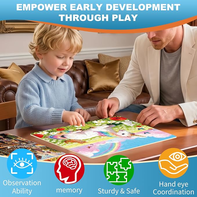 100 Pieces Puzzles for Kids Ages 4-8, Pony Educational Kids 100 Piece Puzzle, Children Jigsaw Puzzles Kids Puzzles, Educational Learning Puzzle Toys for Girls and Boys