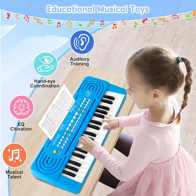 Toddler Kid Toy Piano Keyboard, 37 Keys Pianos Music Toys with Microphone