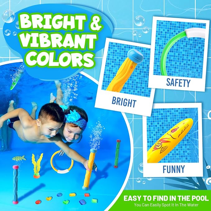 Dive Rings Pool Toys Adults, 26 Pcs Diving Toys for Kids Ages 4-8, Shark Torpedo Dive Set, Octopus Toddler Water Fun Toys, Summer Essentials Underwater Swimming Throwing Gifts for Boys & Girls