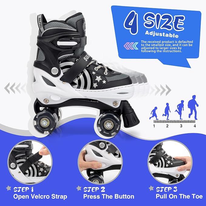 SULIFEEL Rainbow Unicorn 4 Size Adjustable Roller Skates for Girls Boys for Kids Ages 3-5 5-8 6-12 Children Skates Indoor Outdoor