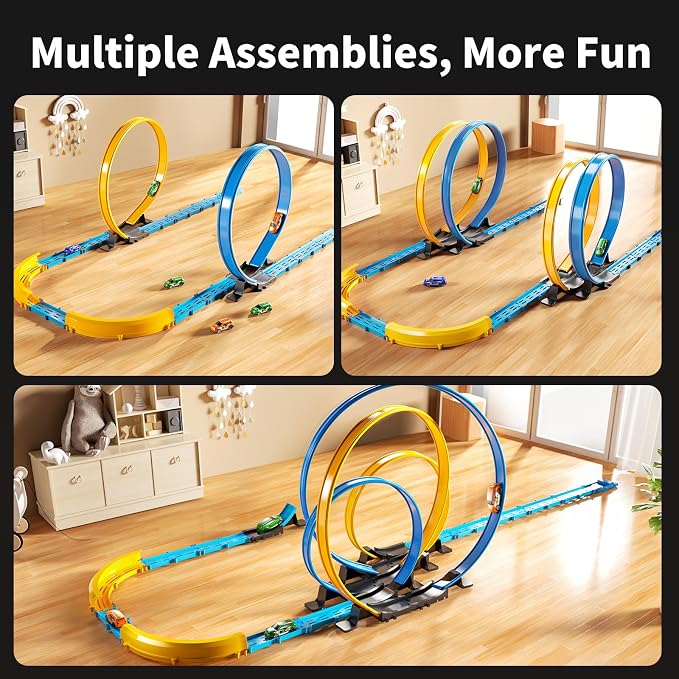 MSKOLER Car Race Track Sets for Kids 3 4 5 6 7 8 9 Years Old - Toy Car Track Set for Boys 3-5 6-8 8-12, Competitive Racing Game with 4 Small Cars, Boys Toy, Gifts Toys Cars for Toddlers Girls 3-8
