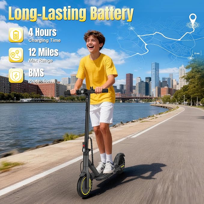 WERHY Foldable Kids Electric Scooter for Aged 6-10, 350W Motor, Max 12/16Miles Long Range, 19 MPH Max Speed, 8.5" Solid Tire, Lightweight Foldable E-Scooter with Dual Braking, Digital Display