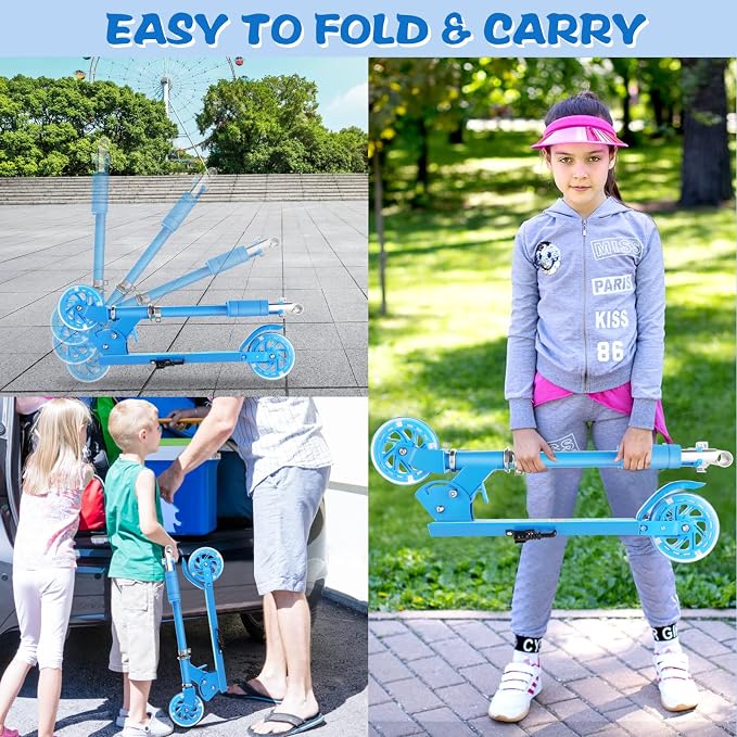 Scooter for Kids Ages 3-12 - Kids Kick Scooters with Led Light Up Wheels & 3 Levels Adjustable Handlebar, Lightweight Foldable 2 Wheel Girly Pink Scooter, Christmas Birthday Gifts for Girls Boys.