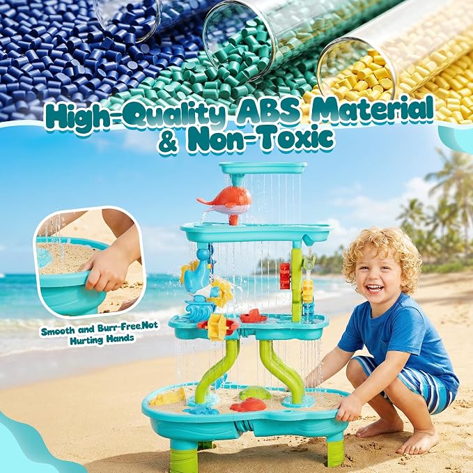 4 -Tier Kids Sand and Water Table for Toddlers - Outdoor Water Sand Play Table Toys for Boys Girls, Summer Splash Activity Sensory Table Party Birthday Gift for Kids 3-5 6-12