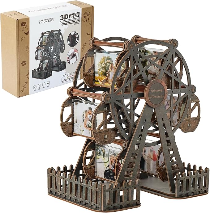 Photo Ferris Wheel 3D Wooden Puzzles for Adults, Rotating Mini Picture Frame Wood Model Kits - Unique Graduation, Personalized Anniversary Presents for Dad, Women Men